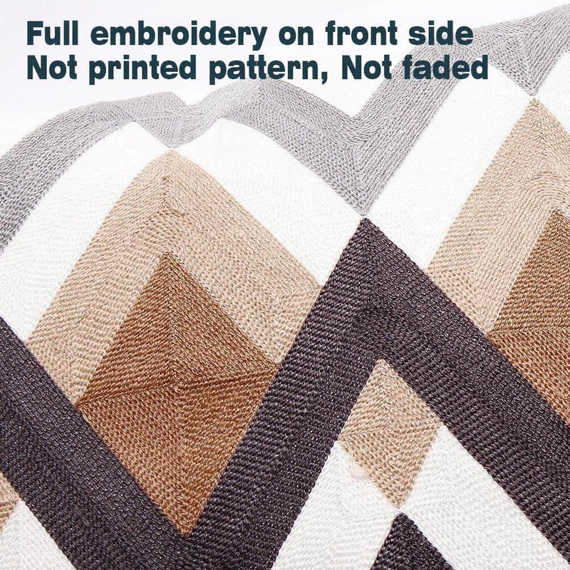 Oneslong Throw Pillow Covers for Couch Living Room 18x18 inches Set of 2 Full Embroidery Geometric Strip Pattern on Face Decorative Throw Couch Pillows for Bed - Image 4